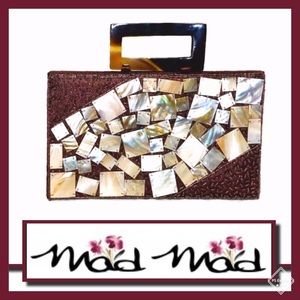 NWOT MAD BAGS MOTHER OF PEARL BROWN BEADED PURSE